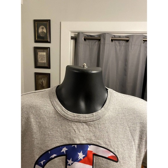 Champion Mens American Flag Logo T-Shirt Heather Gray Sz Medium EUC Activewear - Picture 3 of 9